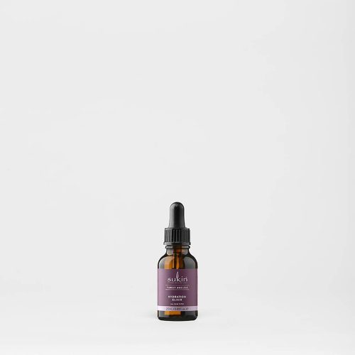 Viser glass flaske med praktisk pippet som inneholder Hydration Elixir fra Sukin
