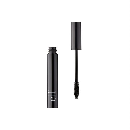 Viser fram produktet i to deler. Lokk med børste og flaske med mascara