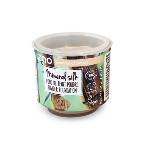 Viser praktisk påfyllings kopp til Mineral Silk Foundation fra Zao, i fargen Clear Beige