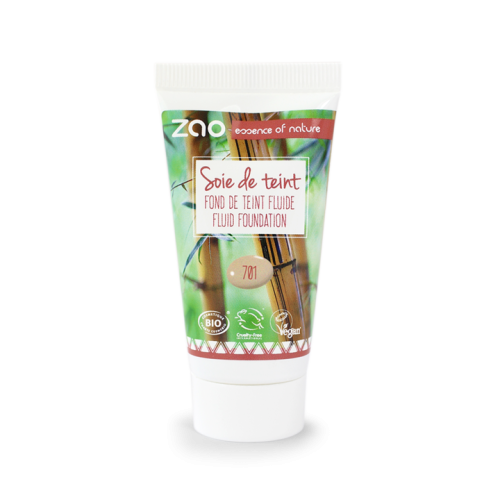 Viser refill tube med Silk Foundation fra Zao, i fargen Ivory